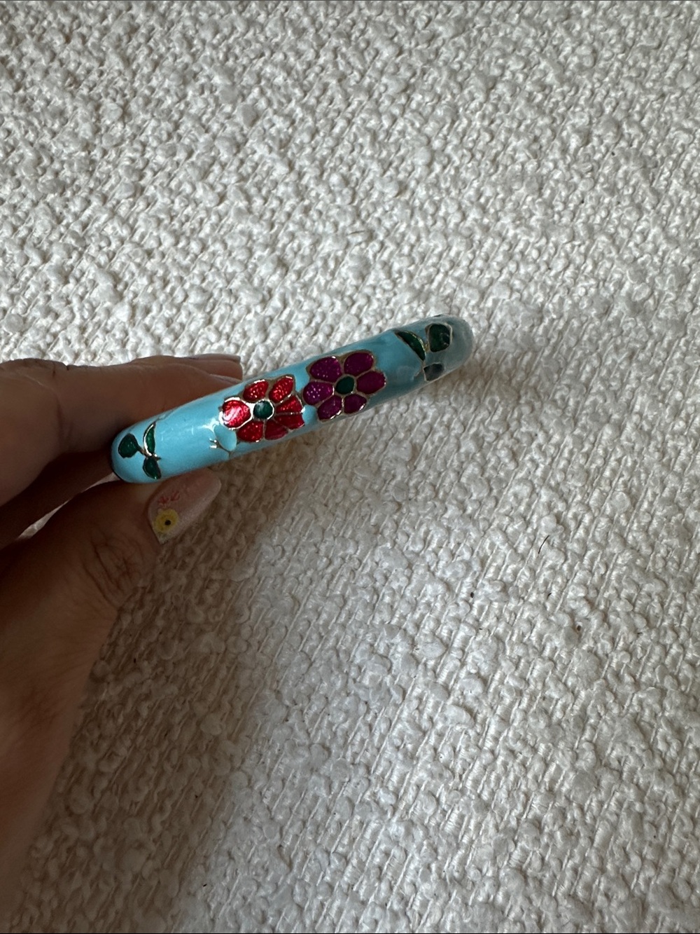 Light Blue Floral Cloisonné Bangle Bracelet